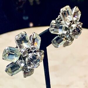 CORO CLIP ON EARRINGS CRYSTAL FLOWER STARBURST 1950s VINTAGE